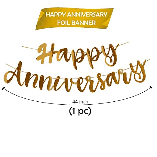 Party Propz Gold Happy Anniversary Banner (cardstock) - 1 Pc For Anniversary Decoration, Anniversary Party Decorations, Happy Anniversary Golden Banner, Anniversary Items For Couple, Anniversary Theme