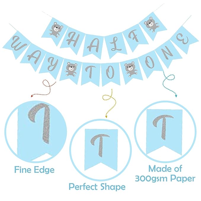 Party Propz Half Birthday Decorations For Boys-Huge 73Pcs Combo|1/2 Birthday Decorations For Baby Boy|Half Birthday Decoration|Half Way To One Banner (Cardstock)|Blue Balloons For Birthday Decoration