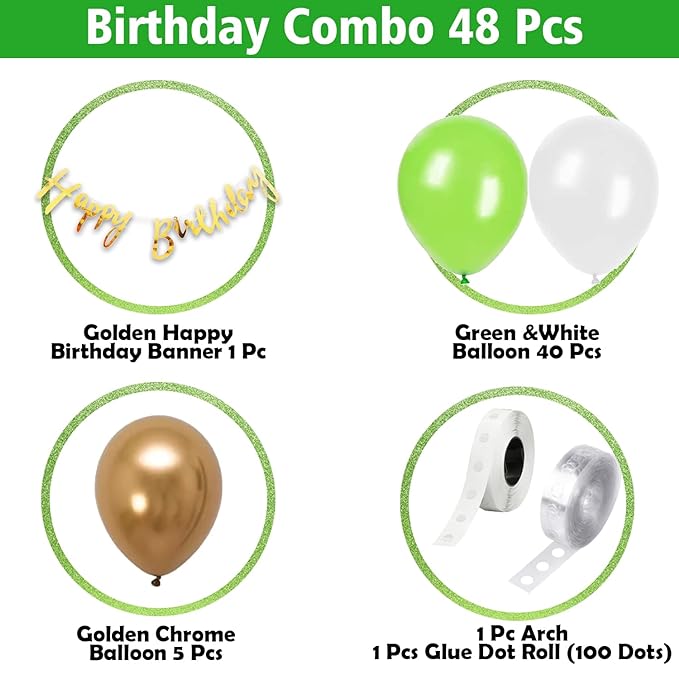 Party Propz Green Birthday Decoration-48Pcs Combo|Happy Birthday Decoration For Husband|Girls|Green|Gold Balloons For Decoration|Foil Birthday Banner (cardstock)|Birthday Decoration Items For Girl|Boy