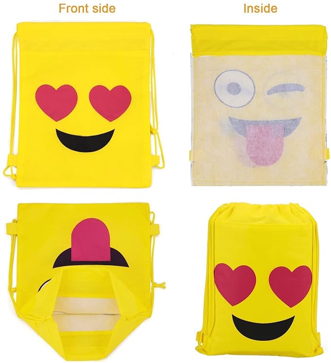 Party Propz Emoji Bag for Return Gift - 12Pcs Drawstring Bag for Kids Return Gift/Emoji Drawstring Bags