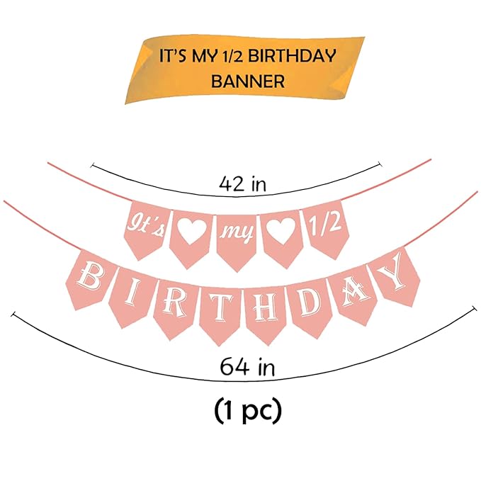 Party Propz Its My Half Birthday Banner - Pack Of 1 | 1/2 Birthday Decorations For Girls, Boys | Rose Gold Happy Birthday Banner(Cardstock) | Its My Half Banner For Baby | Birthday Decoration Item For Baby