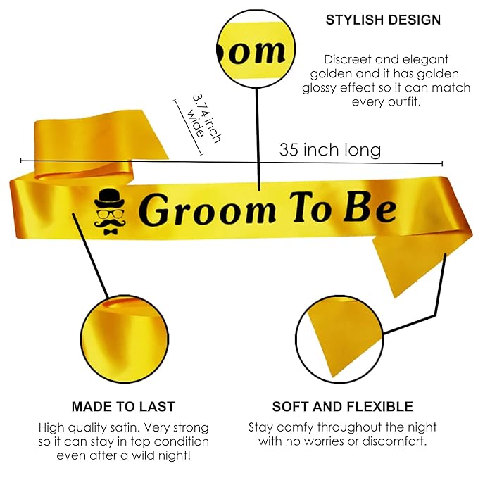 Party Propz Groom to Be Decoration Set Combo -16Pcs Set Groom to Be Balloon, Champagne & Cheers Foil, Metallic Balloons and Yellow Sash for Bachelorette Party Decorations, Groom to be decoration Items