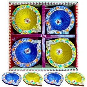 Party Propz Diwali Diyas for Decoration - 4Pcs Diwali Decoration Items for Home Decor | Clay Diya for Dipawali | Decoration Mitti Diya Lights | Diwali Light Decoration for Balcony | Diya for Puja