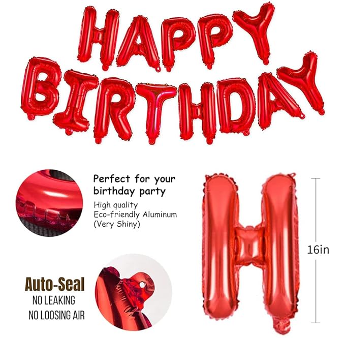 Party Propz Happy Birthday Red Foil Balloon Alphabet With Glue Dot for Decorations/Birthday Decoration Kit Items Combo Set/Ballon for Husband, Kids