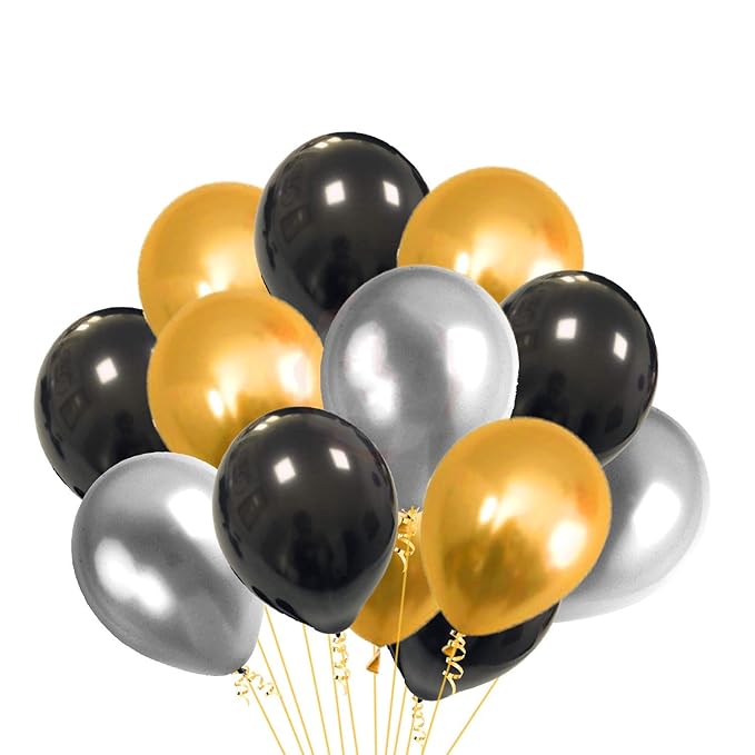 Party Propz Black Balloons For Decoration-Set Of 100 Pcs Golden Balloons|Black&Golden,Golden Balloons|Metallic Balloons For Decoration|Balloons For Decoration Birthday,Anniversary,Baby Shower