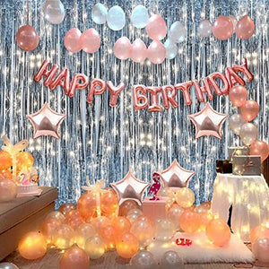 Party Propz Rose Gold Birthday Decorations Supplies Birthday Star Balloons With Happy Birthday Balloons Banner Led Light 80Pcs For Girls Women Mom 16th 18th 21st 30th 50th 60th