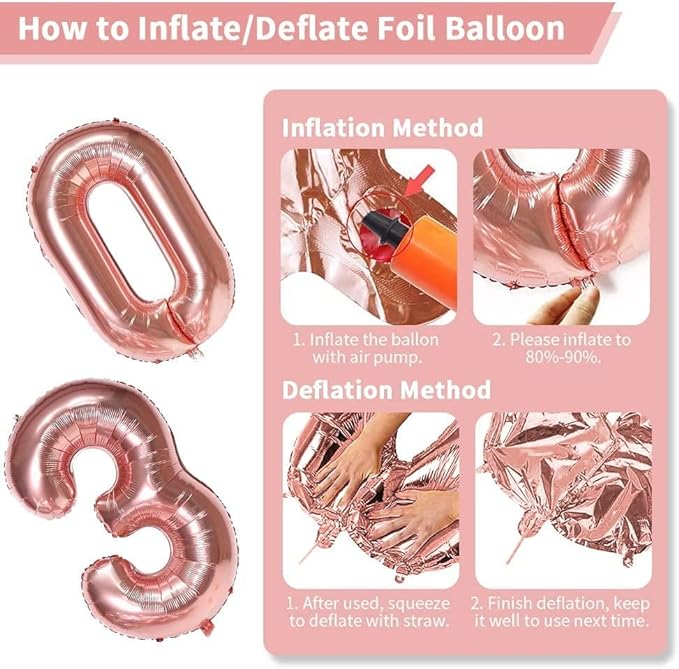Party Propz Large 30 Number Foil Balloon - 16 Inch, Rose Gold Number Foil Balloon | Thirtieth Birthday and Anniversary Balloon Decoration | RoseGold Foil Balloon for 30th Birthday Decoration Items