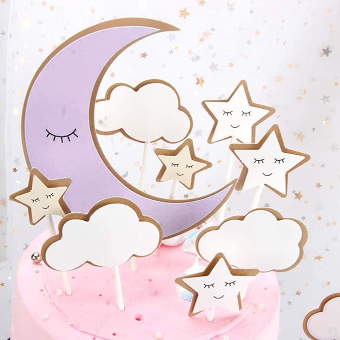 Party Propz Cloud And Moon Birthday Cake Topper -9pcs Pink, Cake Toppers Item Kit For Girls Kids, Half, 1st | Cake Toppers For Cake Decoration | Cake Toppers Birthday For Girls | Cake Decoration Items