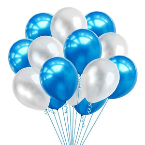 Party Propz Rubber Latex Balloons Pack for Boys Kids men Birthday, Space, Prince, First, 2nd Years Decorations Balloons Supplies Combo Kit ( Blue, White, Metallic) - 110 Pieces