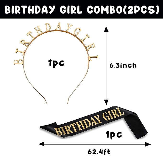 Party Propz Black Birthday Girl Sash and Head Band for Decorations Items/Birthday Gifts for Best Friend Girl/Bday Girls