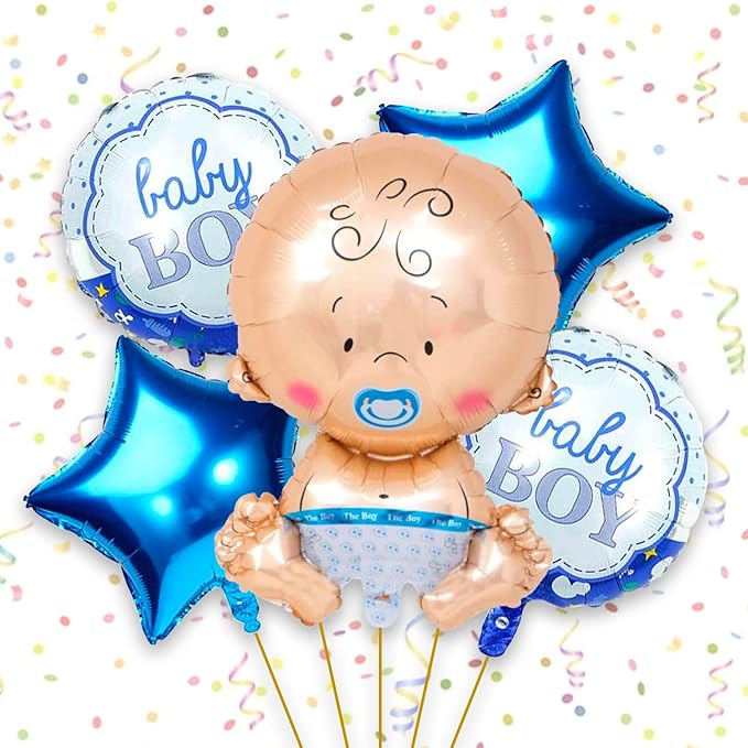 Party Propz Baby Shower Decoration Items- Set of 5 Pcs | Baby Shower Decorations With Star | Baby Boy Foil Balloon, Baby Balloons for Decoration | Baby Boy Balloon, Baby Boy Baby Shower Decorations