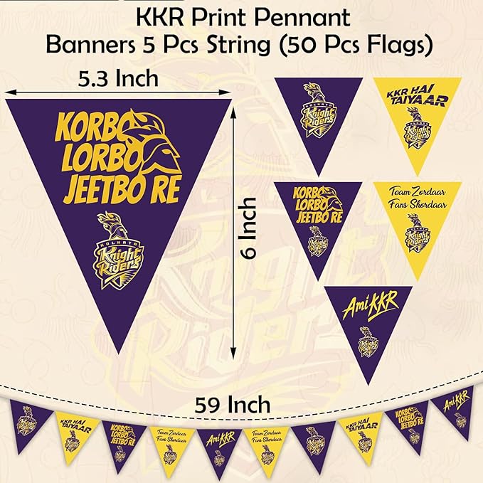 Party Propz KKR Ipl Theme Decoration- 50 Pcs Kolkata Knight Riders Theme Pennant Banner for Decoration|Bunting Flags for Decoration|Ipl Flags Bunting|Pennant Banner Paper