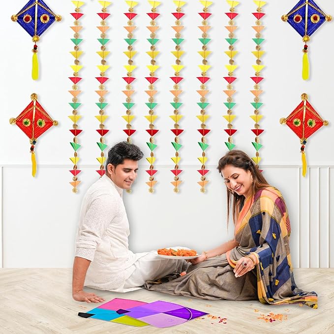 Party Propz Handmade Triangle Hangings for Home Decoration -11Pcs 4.5 Ft Artificial Garland for Decoration | Rajasthani Hanging Toran Latkan for Home Decoration | Wall Hanging Decorative Garland