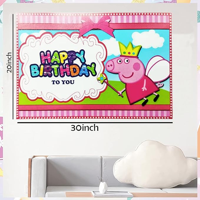 Party Propz Peppa Theme Birthday Decoration Items - 58Pcs Peppa Birthday Decoration Theme | Cartoon Theme Multicolor Balloons | Balloon Arch Strip | Happy Birthday Foil Balloon | Happy Birthday Banner (Cardstocks)