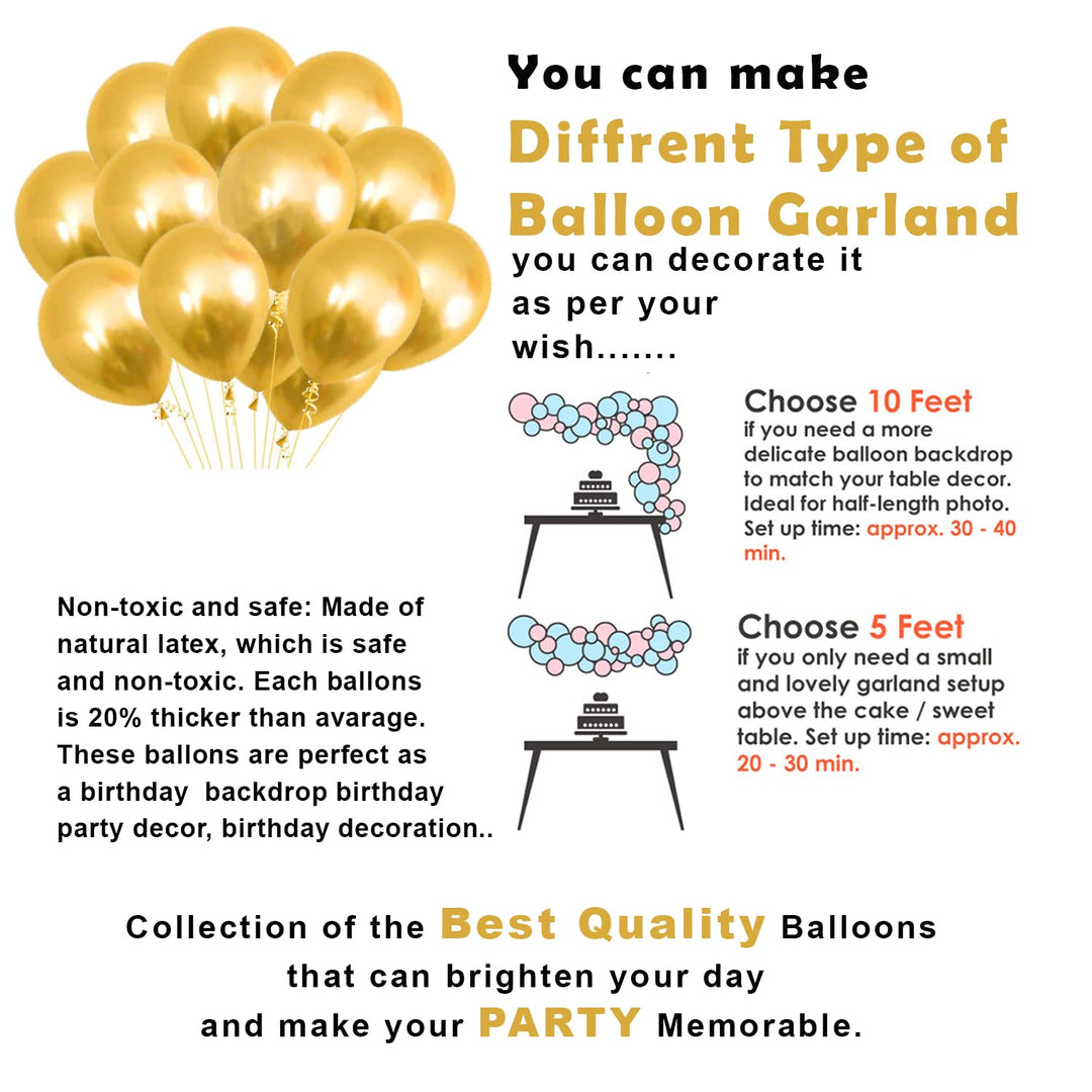 Party Propz Golden Metallic Balloons - 50Pcs Gold Metallic Balloons |Golden Balloons For Decoration| Golden Balloon Decoration For Birthday