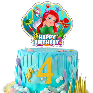 Party Propz 4th Birthday Mermaid Cake Topper - 1 Set Mermaid Theme Birthday Decorations | Little Mermaid Cake Topper | 4th Birthday Decoration for Girls | Cake Toppers For Cake Decoration | Mermaid Cake Topper