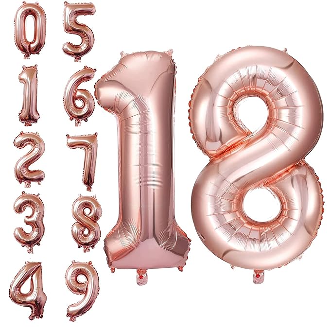 Party Propz Foil Balloon Number 18, Rose Gold Number Foil Balloon - 32 Inch Foil Balloon | Number 18 Foil Balloon Rose Gold For 18th Birthday Decoration Items, Anniversary Decoration