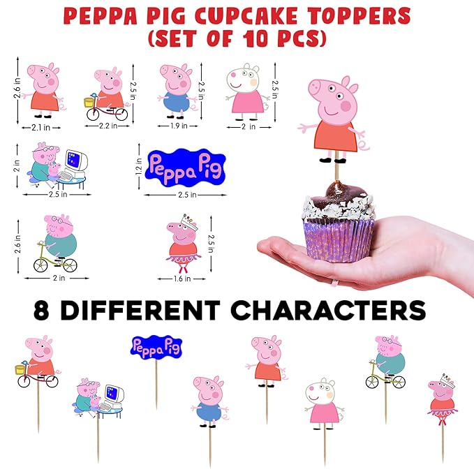 Party Propz Peppa Cupcake Toppers For Cake Decoration-10Pcs Pig Shape Cup Cake Toppers For Kids|Happy Birthday Cake Topper|Birthday Decoration Items|Cake Toppers For Cake Decoration|Cake Toppers