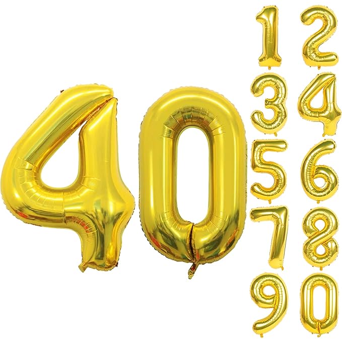 Party Propz Number 40 Foil Balloon - 32 Inch gold Foil Balloon for Birthday Decoration items | Anniversary Decoration items | Balloon Decoration | Number Balloons for Party