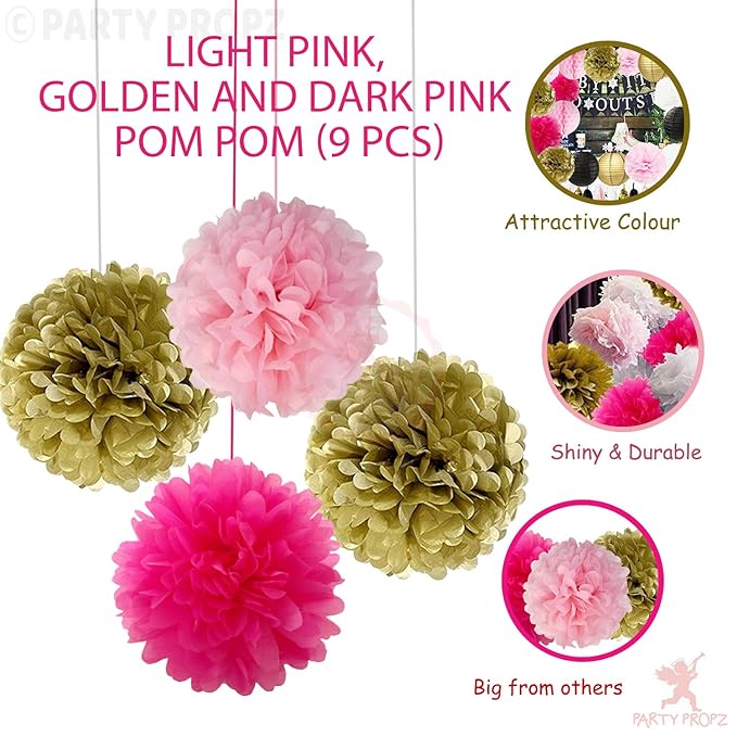 party propz 9 pcs 10 inch paper pom pom for girls birthday decoration-Multi color