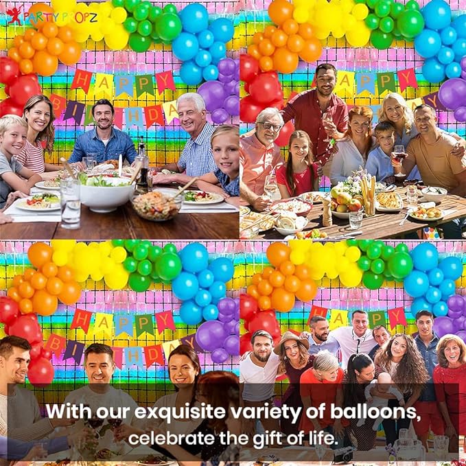 Party Propz Happy Birthday Decoration Kit- 43Pcs Multicolour latex Balloon Decoration For Birthday, Crepe cardstock Backdrop/ Rainbow Theme Birthday Decorations