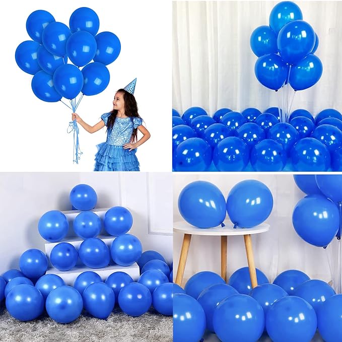 Party Propz Blue Metallic Rubber Balloons For Decoration With Hand Pump, Ballons Glue Dot And Strip Arch Packet - Happy Birthday Party Celebrations Items Combo Set - For Kids Boys Baby -53Pcs