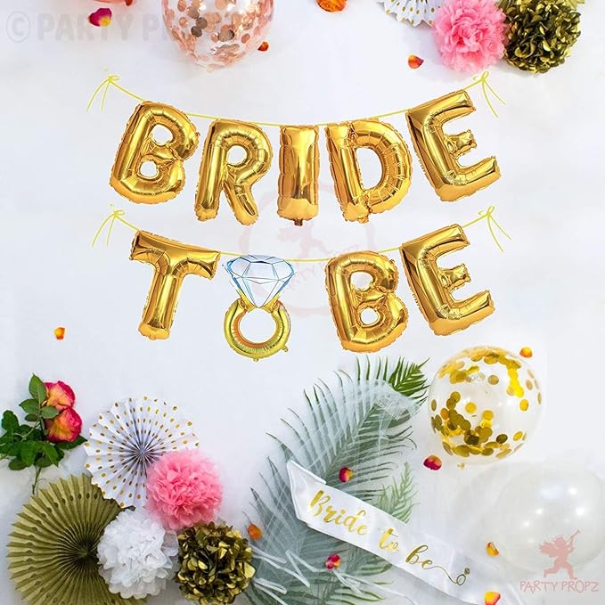 Party Propz Golden Bride to Be Foil Banner (cardstock) - Bride to Be Decoration Set Combo | Bachelorette Party Decorations | Bride to Be Ring Foil Banner | Bride to Be Decoration