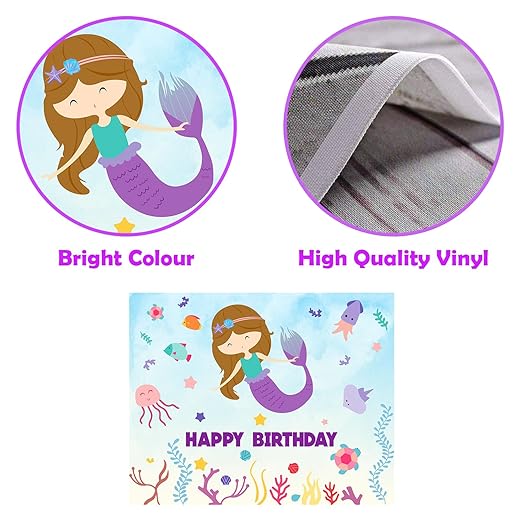 Party Propz Mermaid Decoration For Birthday - Mermaid Background Banner (Vinyl) For Birthday | Mermaid Theme Birthday Decorations | Under The Sea Theme Decoration | Mermaid Birthday Banner (Vinyl)