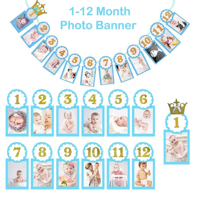 Party Propz 1-12 Month Photo Banner for Decoration (Blue)