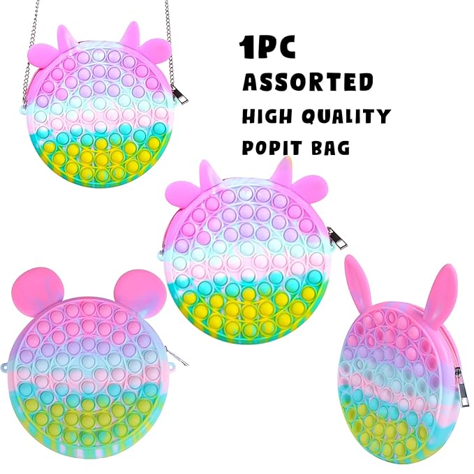 Party Propz Silicon Popit Up Games Pastel Bag Fidget Toys Poppet Push Pop Bubble Fidget Popping Sensory Toy for Kids and Girls (Rainbow, Multicolor)