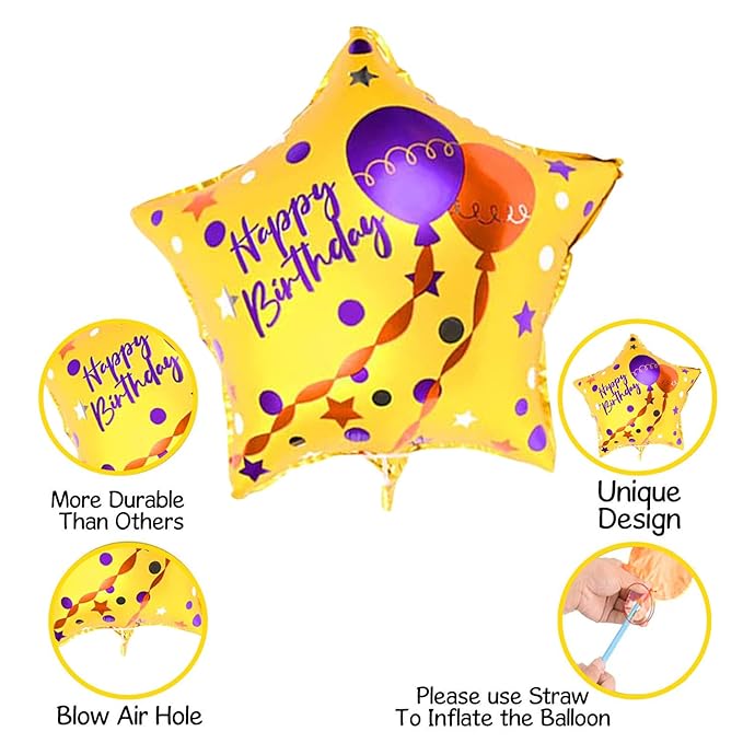 Party Propz Happy Birthday Decoration Kit - Set of 5 Birthday Decoration Items with Construction Happy Birthday Foil Balloons, Star Foil Balloons for Kids Birthday Celebration - Foil Balloons for Birthday Decoration