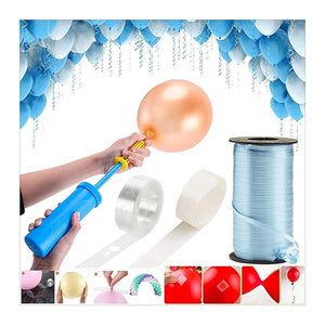 Party Propz Rubber Balloon Arch Garland Strip Decorating Kit - Set of 4 Pcs|Blue Curling Ribbons for Balloons|Hand Balloon Pump with Arch Strip|Ribbons for Gift Wrapping|Glue Dots for Balloons