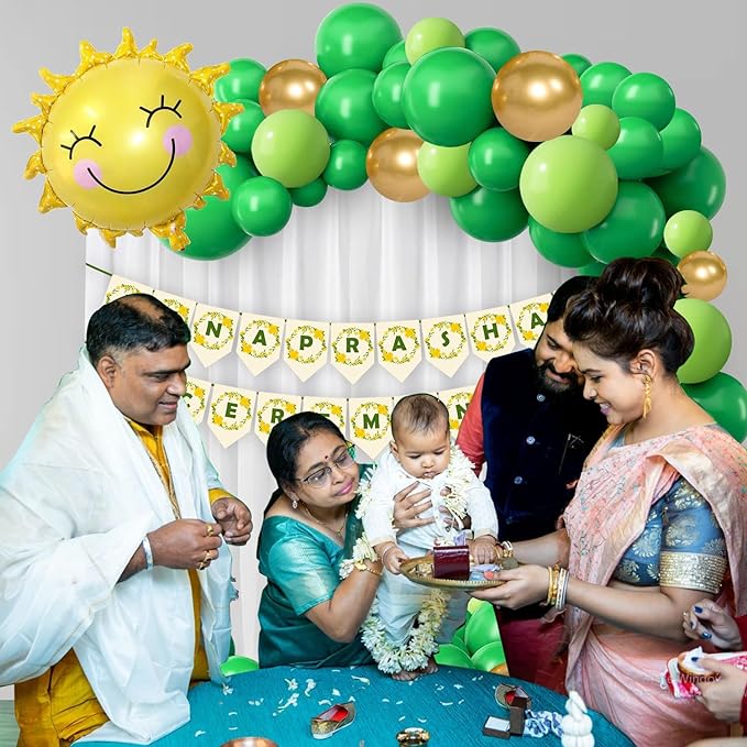 Party Propz Annaprashan Decoration Items - 52pcs Rice Ceremony Decorations Items | Baby Rice Ceremony Decorations | Annaprasana Decoration Items | Annaprashan Banner (cardstock) | Sun Foil Balloon