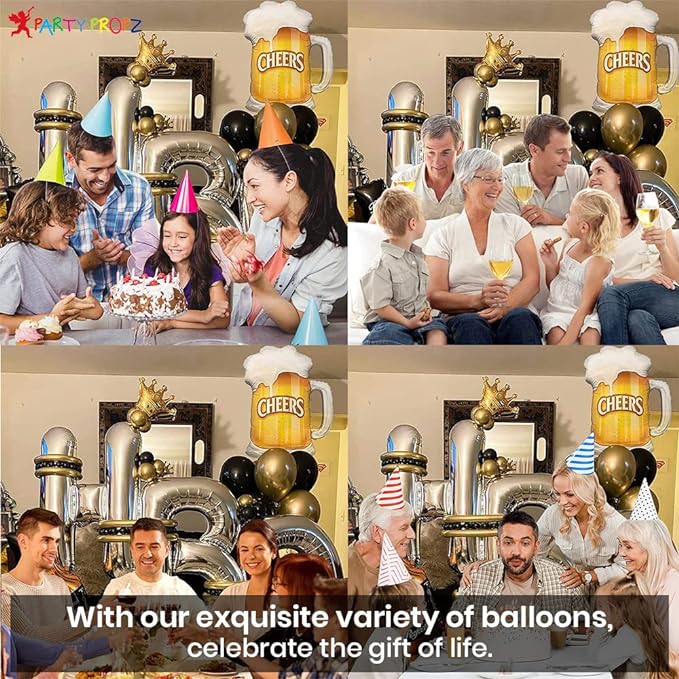 Party Propz Happy Birthday Decoration Kit for Husband - 141Pcs Adult Birthday Decoration Items | Birthday Decoration Items for Husband | Silver Giant Combo Mug Foil Crown | Silver Metallic Balloons
