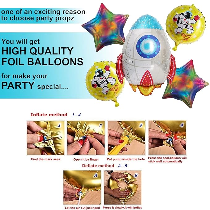 Party Propz Birthday Decoration Items-Set of 5 Space Theme Birthday Decoration, Foil Balloons For Birthday, Happy Birthday Foil Balloon, Birthday Decoration Kit, Multicolor