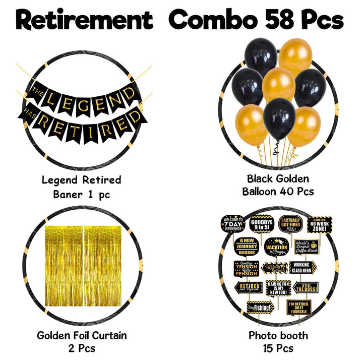 Party Propz Retirement Party Decorations - 58Pcs Happy Retirement Decoration For Men|Happy Retirement Banner (Cardstock)|Retirement Party Props|The Legend Has Retired Decoration|Retirement Balloons