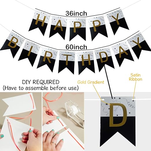 Party Propz Black And White Happy Birthday Banner 1Pc For Kids Adult Party Decoration