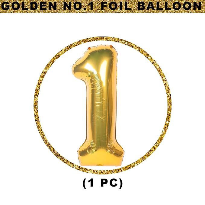 Party Propz 1 Number Foil Balloon - 16 Inch, Number 1 for Birthday Decoration/Golden Number 1 Foil Balloon for Kids First Birthday Decoration Items, Anniversary Decoration