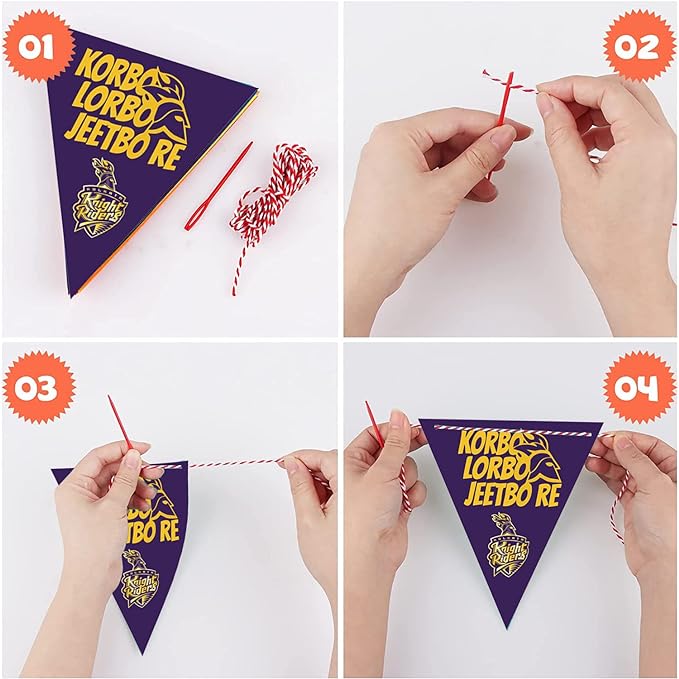 Party Propz KKR Ipl Theme Decoration- 50 Pcs Kolkata Knight Riders Theme Pennant Banner for Decoration|Bunting Flags for Decoration|Ipl Flags Bunting|Pennant Banner Paper