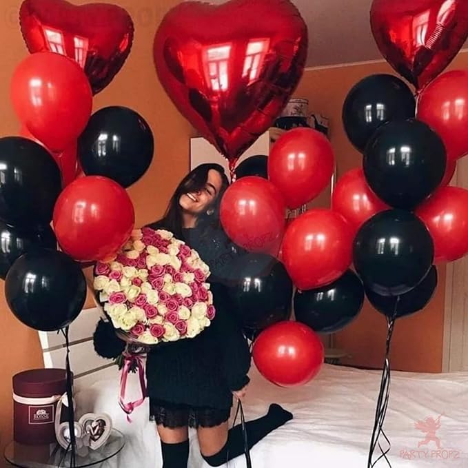 Party Propz Balloons For Decoration - 100 Pieces Red And Black Balloons For Decoration / Ballons For Birthday Decorations / Balloon Birthday Decoration / Metallic Balloons For Decoration, Red