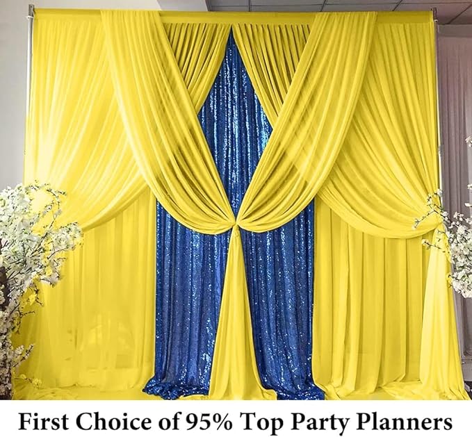 Party Propz Yellow Backdrop Cloth For Decoration - Pack of 2Pcs Yellow Net Curtain For Decoration | Haldi Decoration Items For Marriage | Net Curtain Decoration Cloth For Haldi Ceremony Decoration Kit