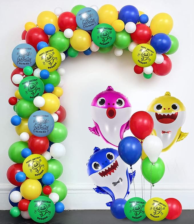 Party Propz Baby Shark Theme Birthday Decorations - 55Pcs, Multicolor Balloons | Baby Shark Birthday Decorations | Birthday Decoration Items For Girl | Shark Foil Balloons | Birthday Decoration Kit