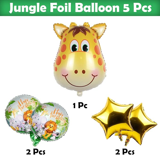 Party Propz Happy Birthday Foil Balloon-Set Of 5 Animal Foil Balloons|Balloon Decoration For Birthday|Cow Foil Balloon|Jungle Theme Balloons For Decoration| Happy Birthday Decoration Kit||Multicolor