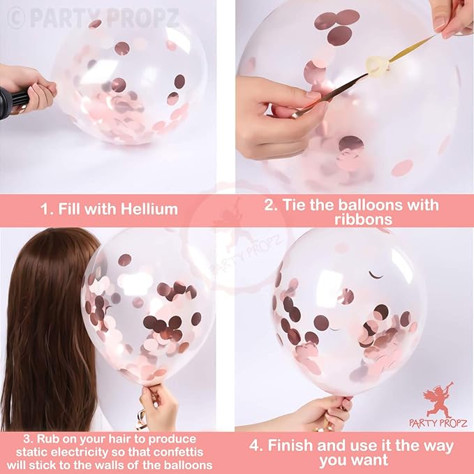 Party Propz Rose Gold Latex & Confetti balloons Pack -18Pcs Set for birthday decoration items/balloons for birthday