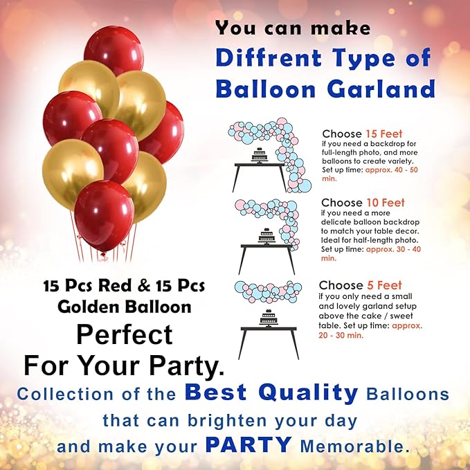 Party Propz Red and Gold Balloons For Decoration- Set of 31pcs Anniversary Decoration Items | Birthday Decoration Items | Love Foil Balloon | Red Balloons For Decoration | Anniversary Balloons