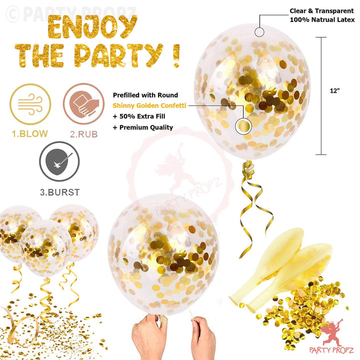 Party Propz Foil Ballons for Birthday Decorations Items - Set of 7 Pcs, Birthday Balloons for Decoration | Printed Foil Balloons with Golden Confetti Balloons | Happy Birthday Decoration for Girls