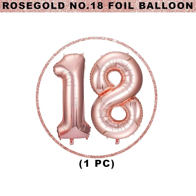 Party Propz Foil Balloon Number 18, Rose Gold Number Foil Balloon - 32 Inch Foil Balloon | Number 18 Foil Balloon Rose Gold For 18th Birthday Decoration Items, Anniversary Decoration