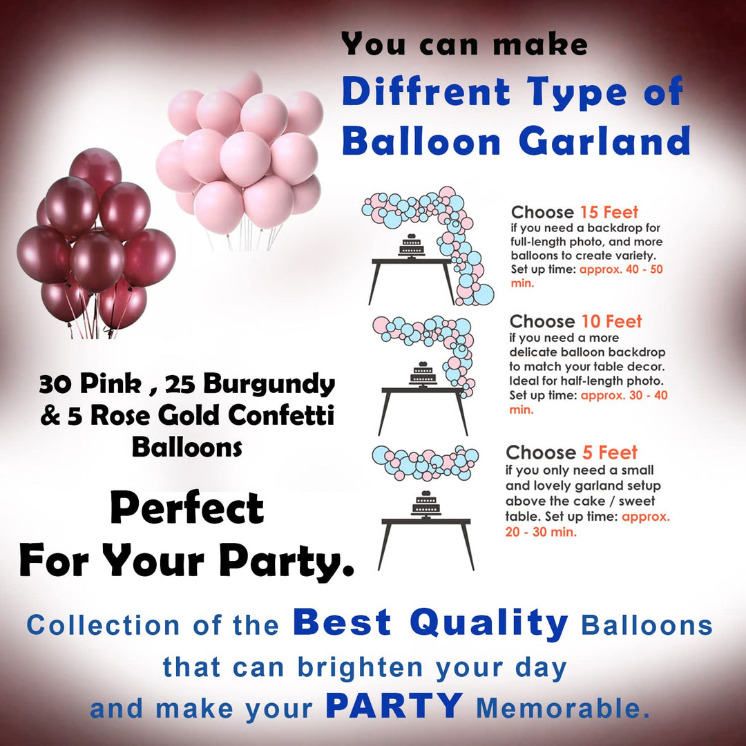 Party Propz Burgundy Birthday Decoration Items - 69Pcs Happy Birthday Decorations Kit | Burgundy Balloons for Birthday Decorations | Rose Gold Confetti Balloons | Birthday Decoration Items for Girls