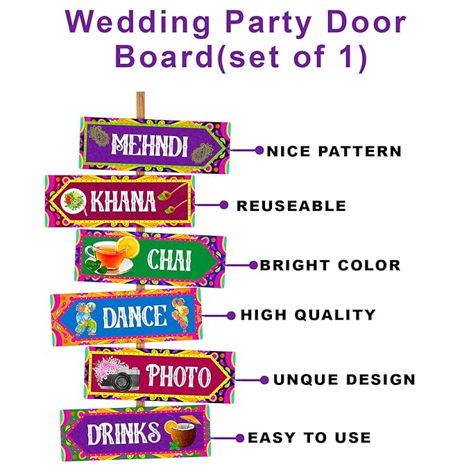 Party Propz Cardstock Wedding Door Decoration, 6Pcs Wedding Party Door Board, Door Board Decoration For Mehendi Ceremony, Haldi Ceremony Decoration, Wedding Decoration Items