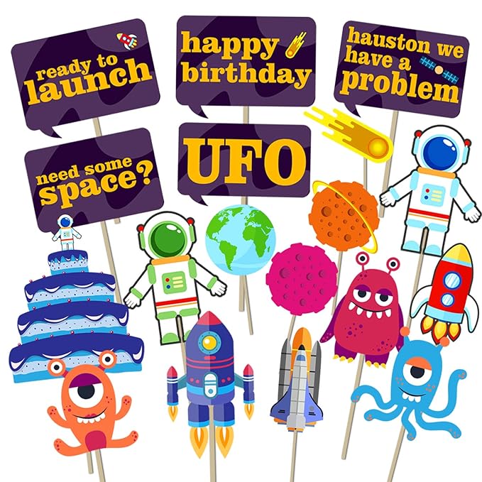 Party Propz Space Theme Birthday Decoration - 18pcs Space Theme Birthday Props / Space Theme Birthday Decoration Kit / Space Theme Props / Space Theme Birthday Props / Astronaut Theme Birthday Decoration / Astronaut Theme Photo Props